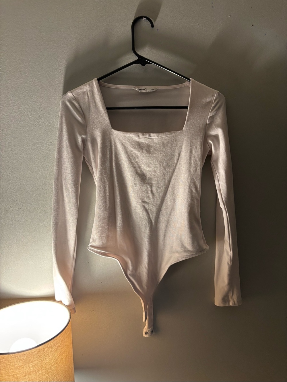 Square Neck Long Sleeve Bodysuit - white
